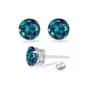 10k White Gold Plated 1 Ct Round Created Alexandrite Sapphire Stud Earrings