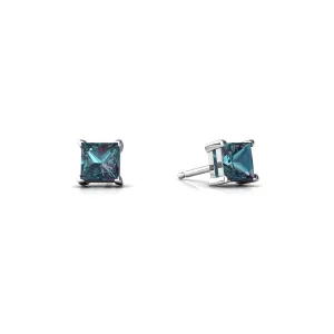 10k White Gold Plated 1 Ct Square Princess Cut Created Alexandrite Sapphire Stud Earrings