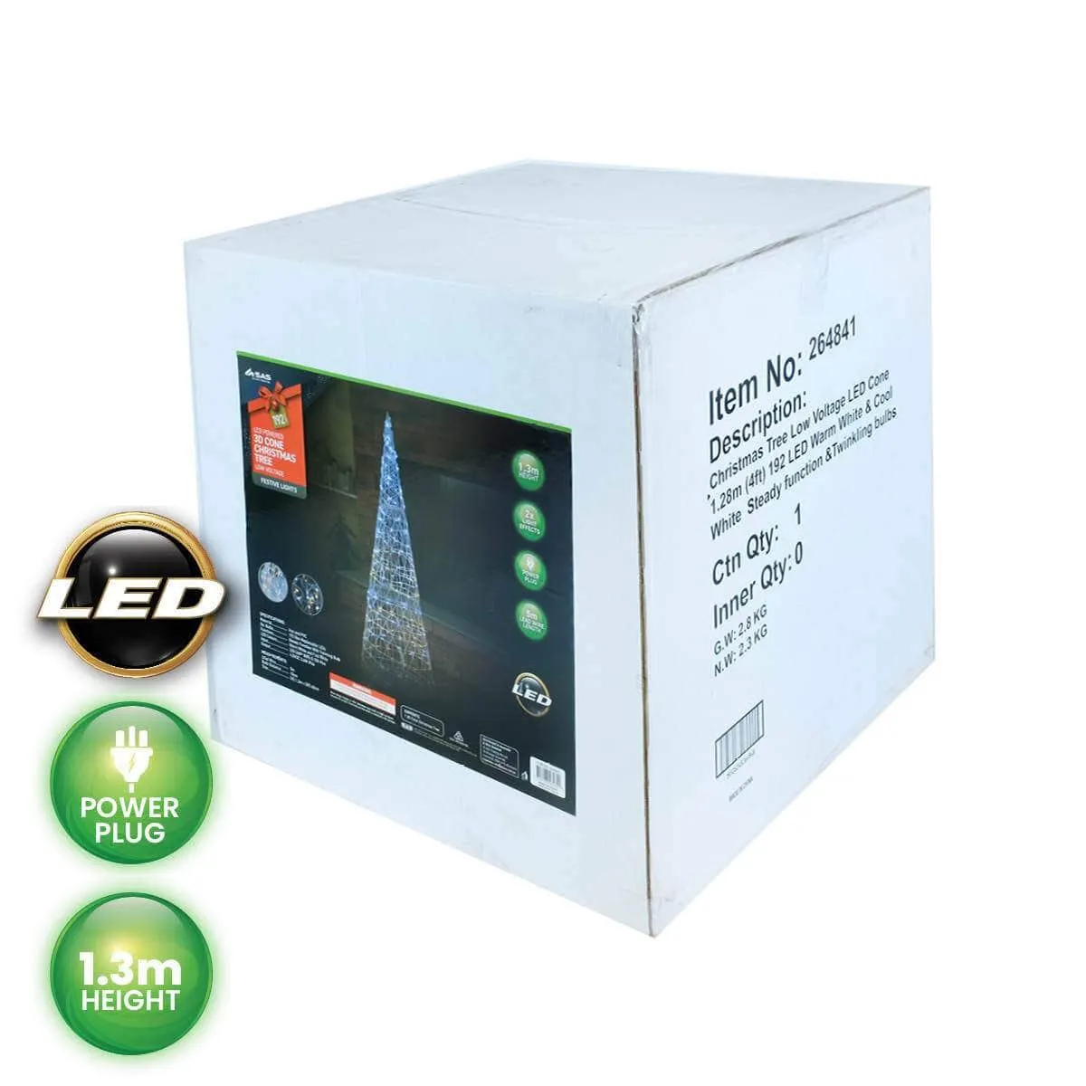 1.3m 3D LED Decorative Metal Cone Christmas Tree 192 Lights