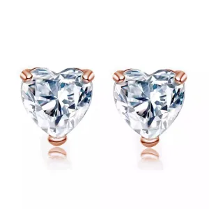 14k Rose Gold Plated 4 Carat Heart Created White Sapphire Stud Earrings