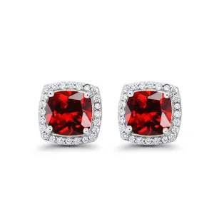 14k White Gold Plated 1 Ct Created Halo Princess Cut Garnet Stud Earrings