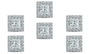 14k White Gold Plated 4Ct Princess Cut White Sapphire Set of Three Halo Stud Earrings