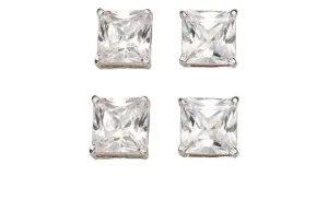 14k White Gold Plated 4mm 1/2Ct Square Cut White Sapphire Set Of Two Stud Earrings