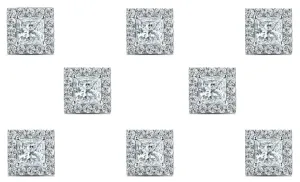 18k White Gold Plated 4mm 2Ct Princess Cut White Sapphire Set of Four Halo Stud Earrings