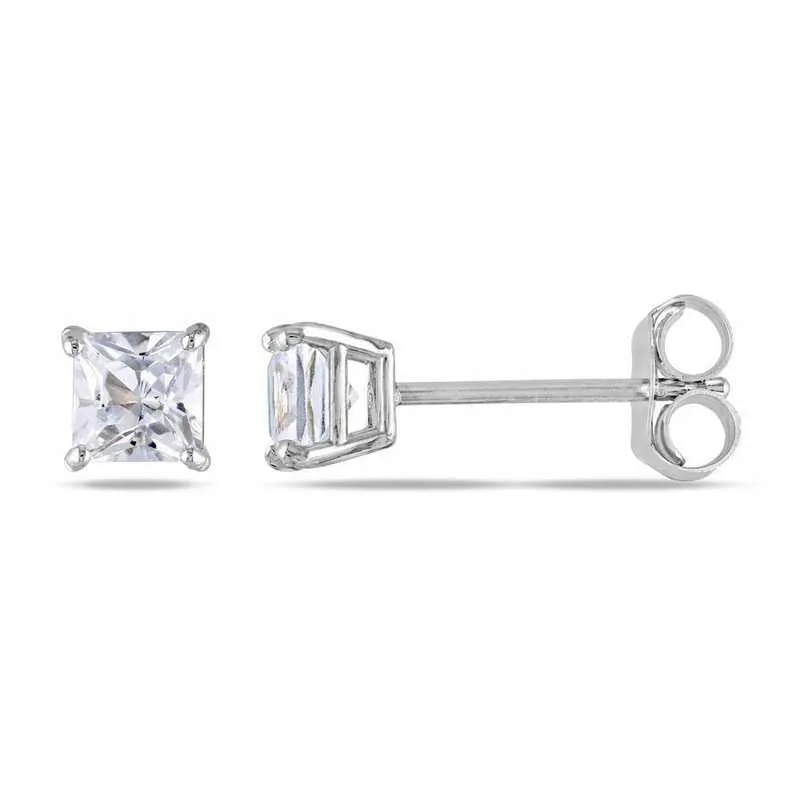 18k White Gold Plated Created White Sapphire 3Ct Square Cut Stud Earrings