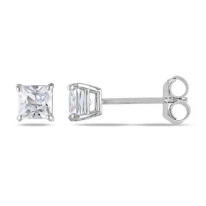 18k White Gold Plated Created White Sapphire 3Ct Square Cut Stud Earrings