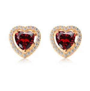 18k Yellow Gold Plated 3 Ct Created Halo Heart Garnet Stud Earrings