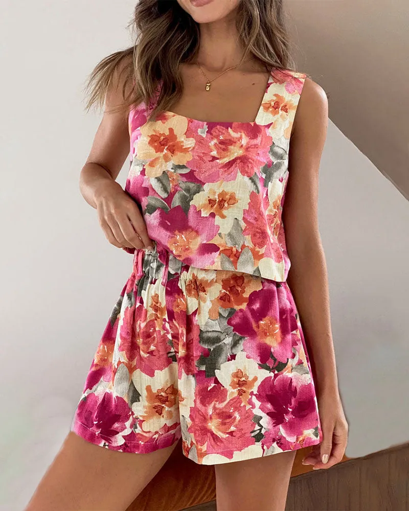 Abstract floral print two-piece set