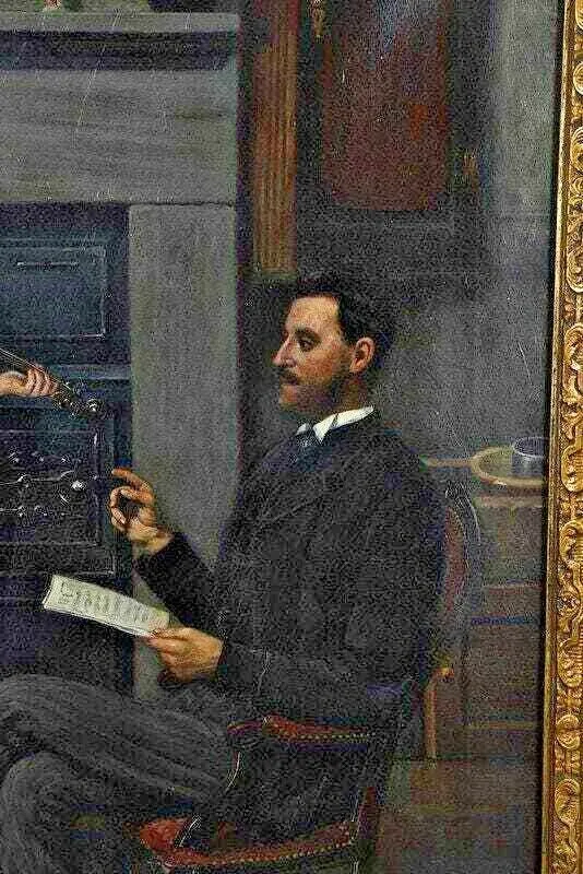 Antique Painting, Oil, Canvas,The Violin Lesson, signed, "T. Holroyd", 18-1900's