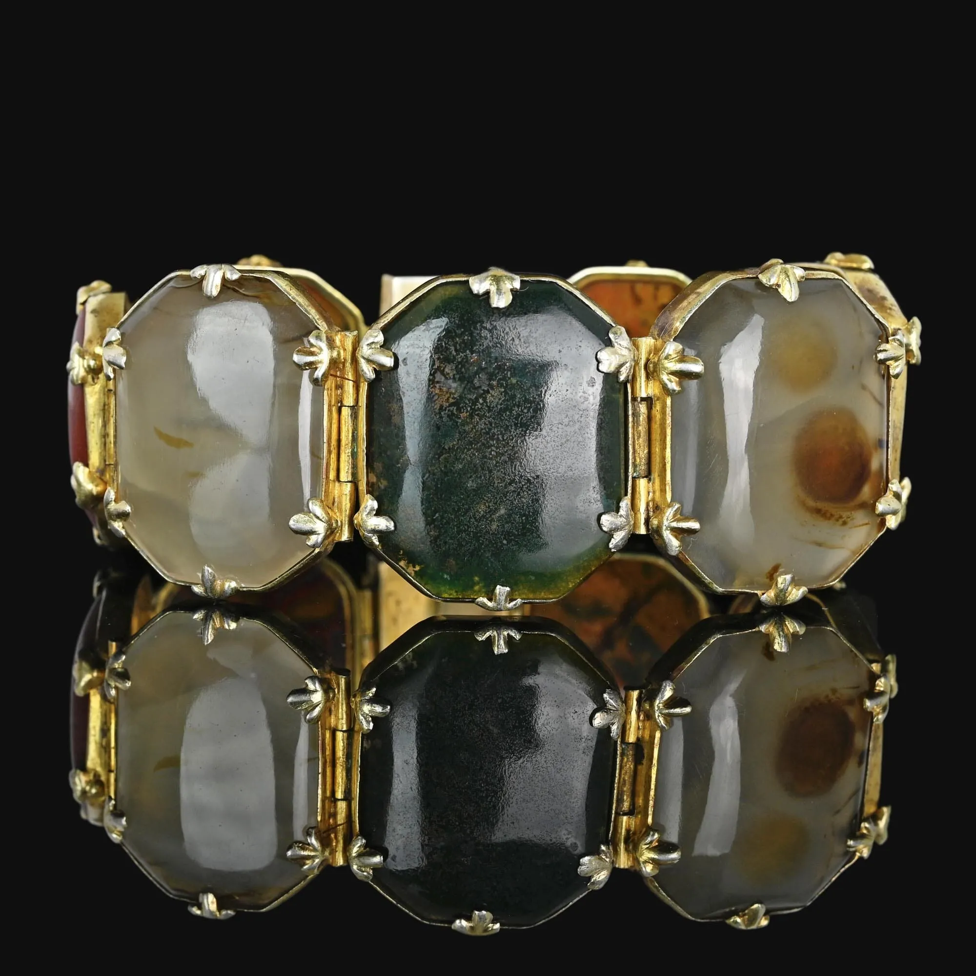 Antique Wide Victorian Scottish Agate Panel Bracelet