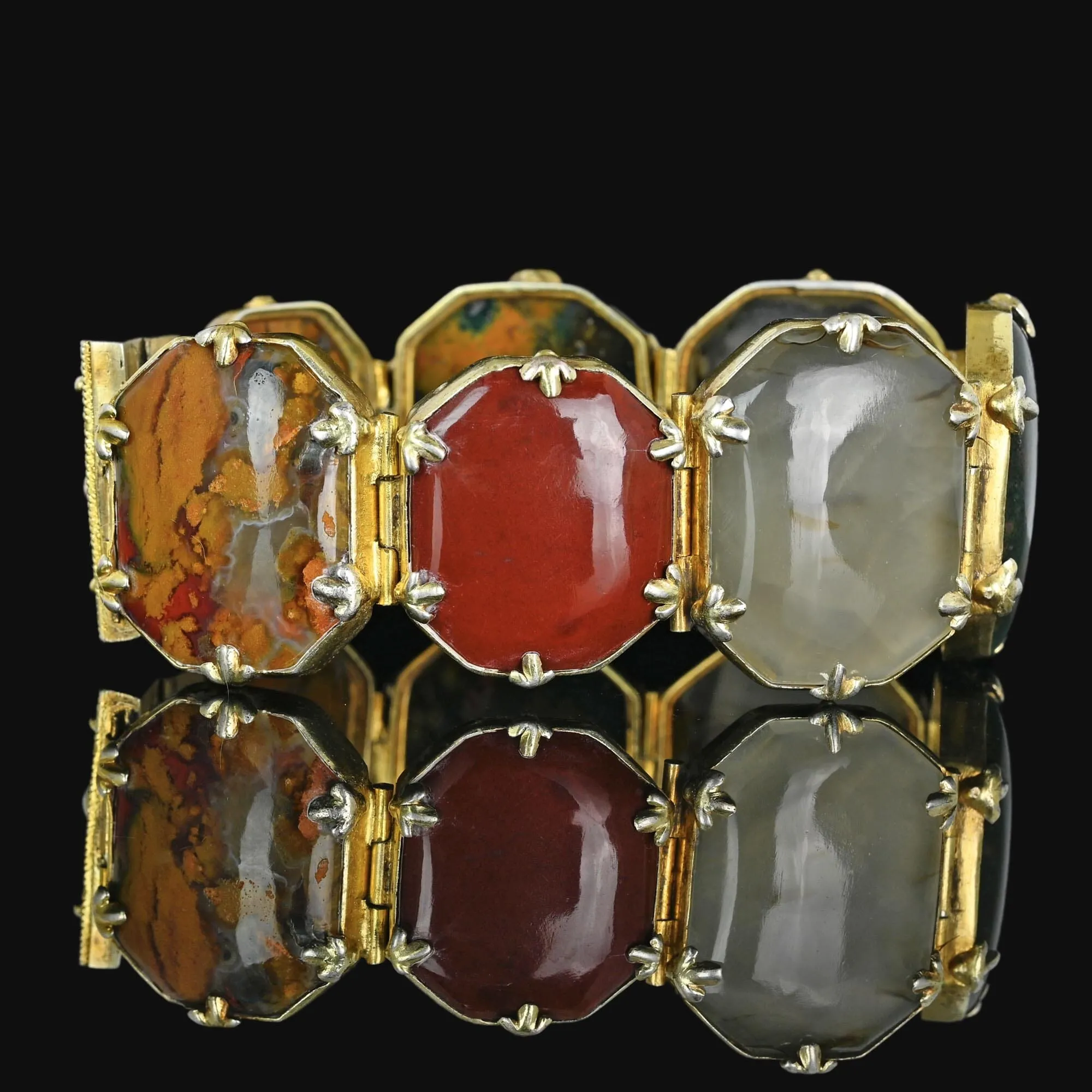 Antique Wide Victorian Scottish Agate Panel Bracelet