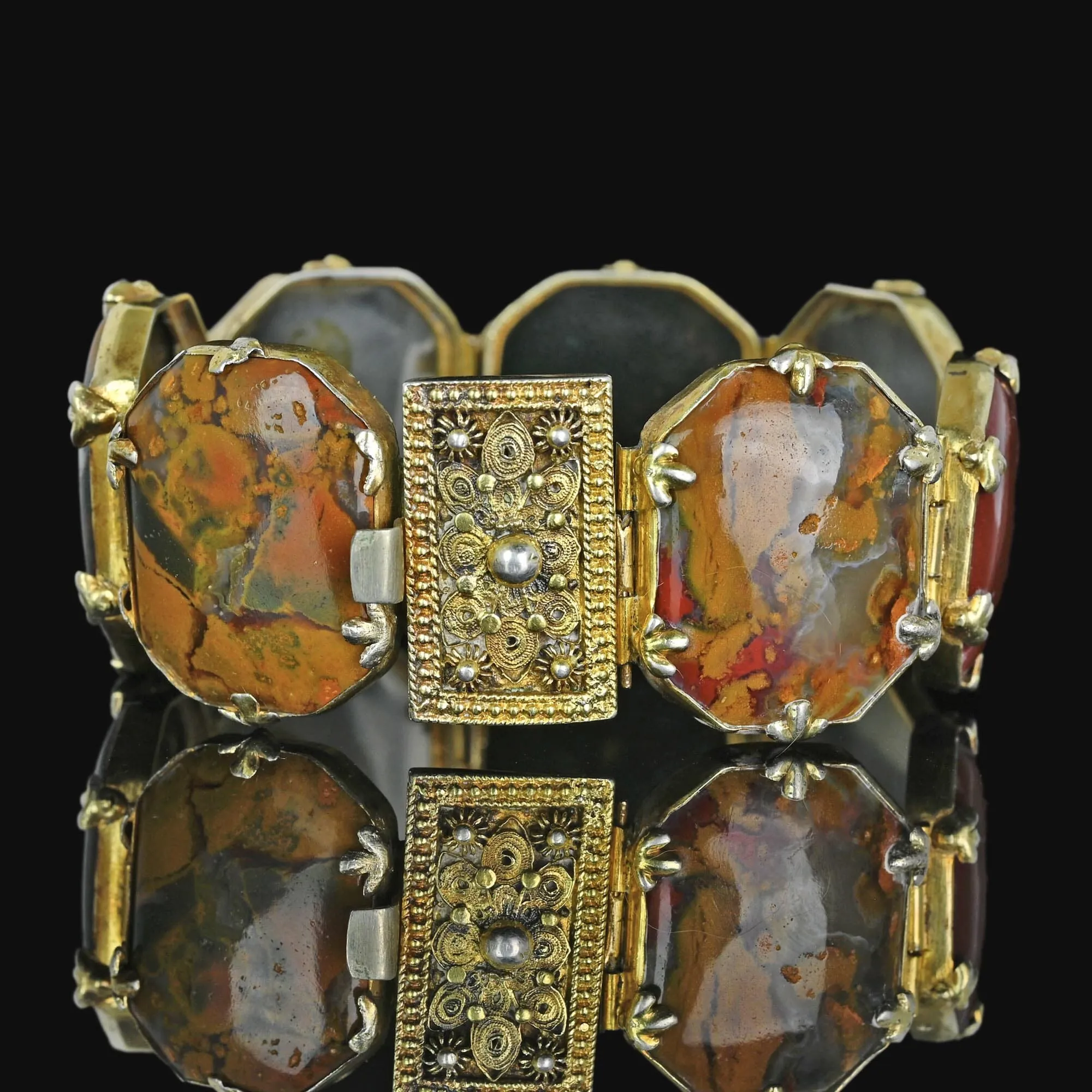 Antique Wide Victorian Scottish Agate Panel Bracelet