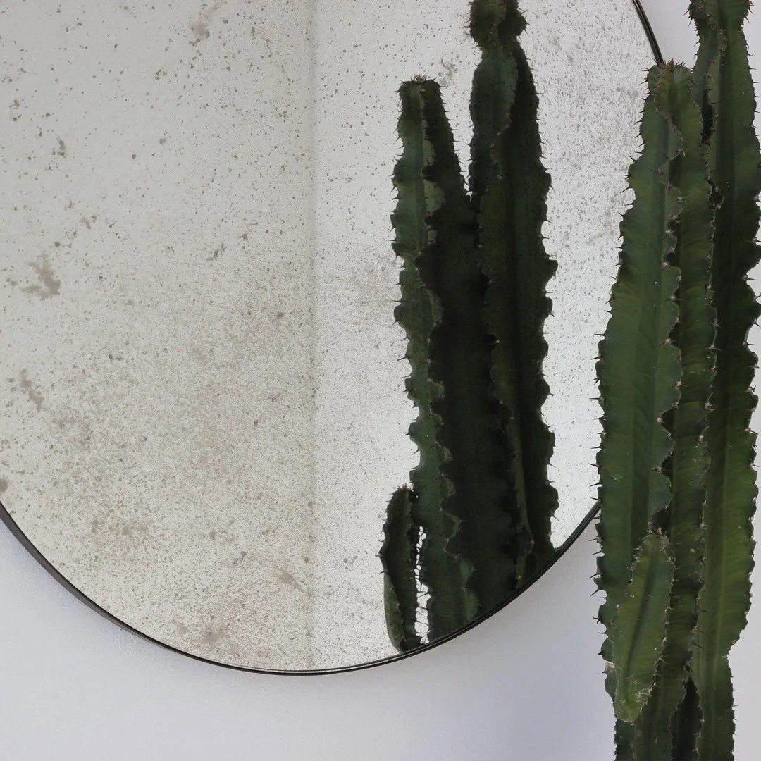 Antiqued Silver Orbis Round Mirror - Bronze Frame