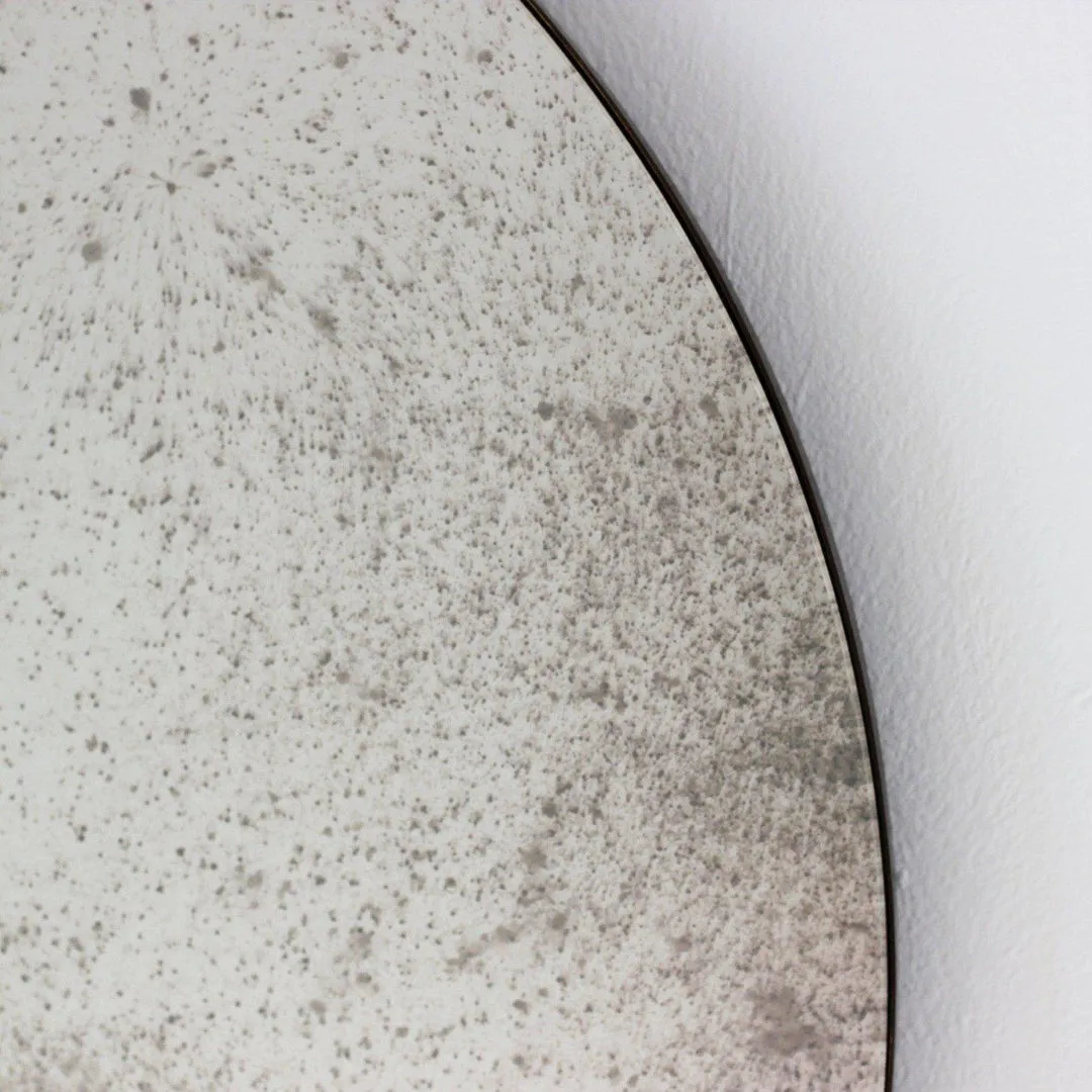 Antiqued Silver Orbis Round Mirror - Bronze Frame