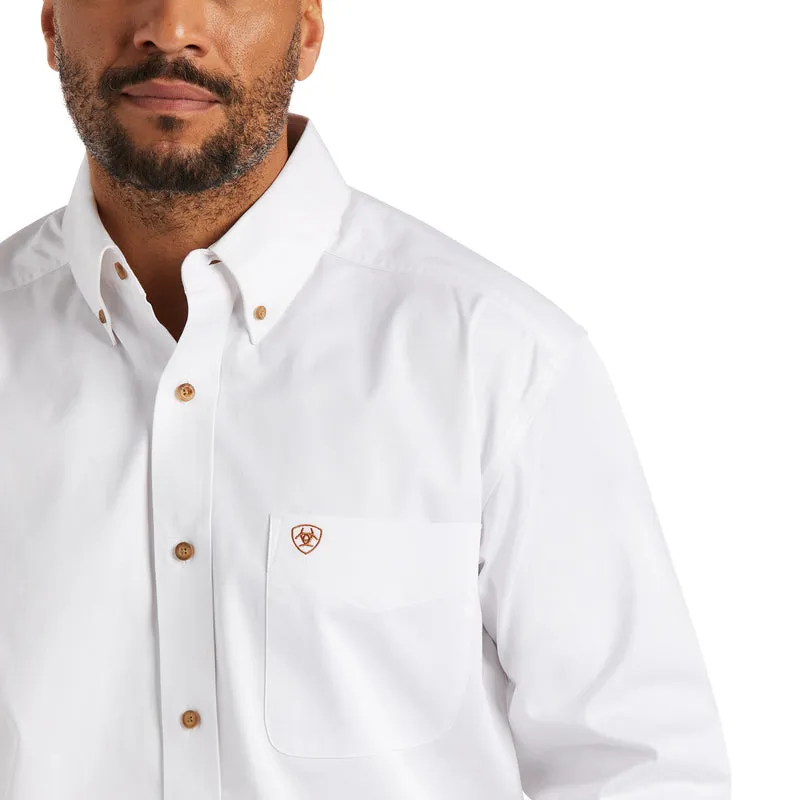 Ariat Men's Solid Twill Classic & Fitted Long Sleeve Shirt, White