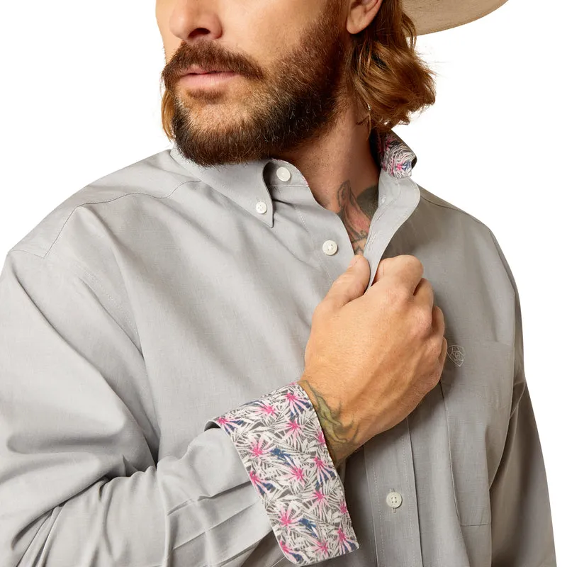 Ariat Men's Wrinkle Free Solid Pinpoint Oxford Classic Fit Shirt, Harbor Mist