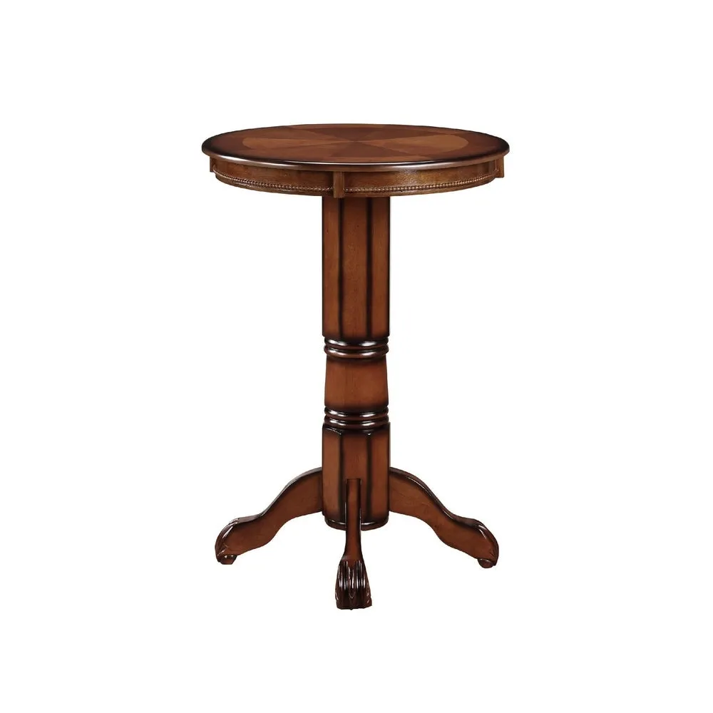 Ava 42 Inch Wood Pub Bar Table, Sunburst Design, Carved Pedestal, Brown By Casagear Home
