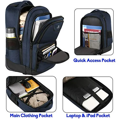 Backpack with Wheels, Travel-friendly Rolling Laptop Backpack for Men Women, MATEIN Freewheel Carry on Luggage Business bag, Compact College School Student Computer Bag fit 15.6 Inch Notebook,Blue