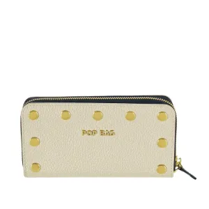 Beige Interchangeable Italian Pebbled Leather Wallet
