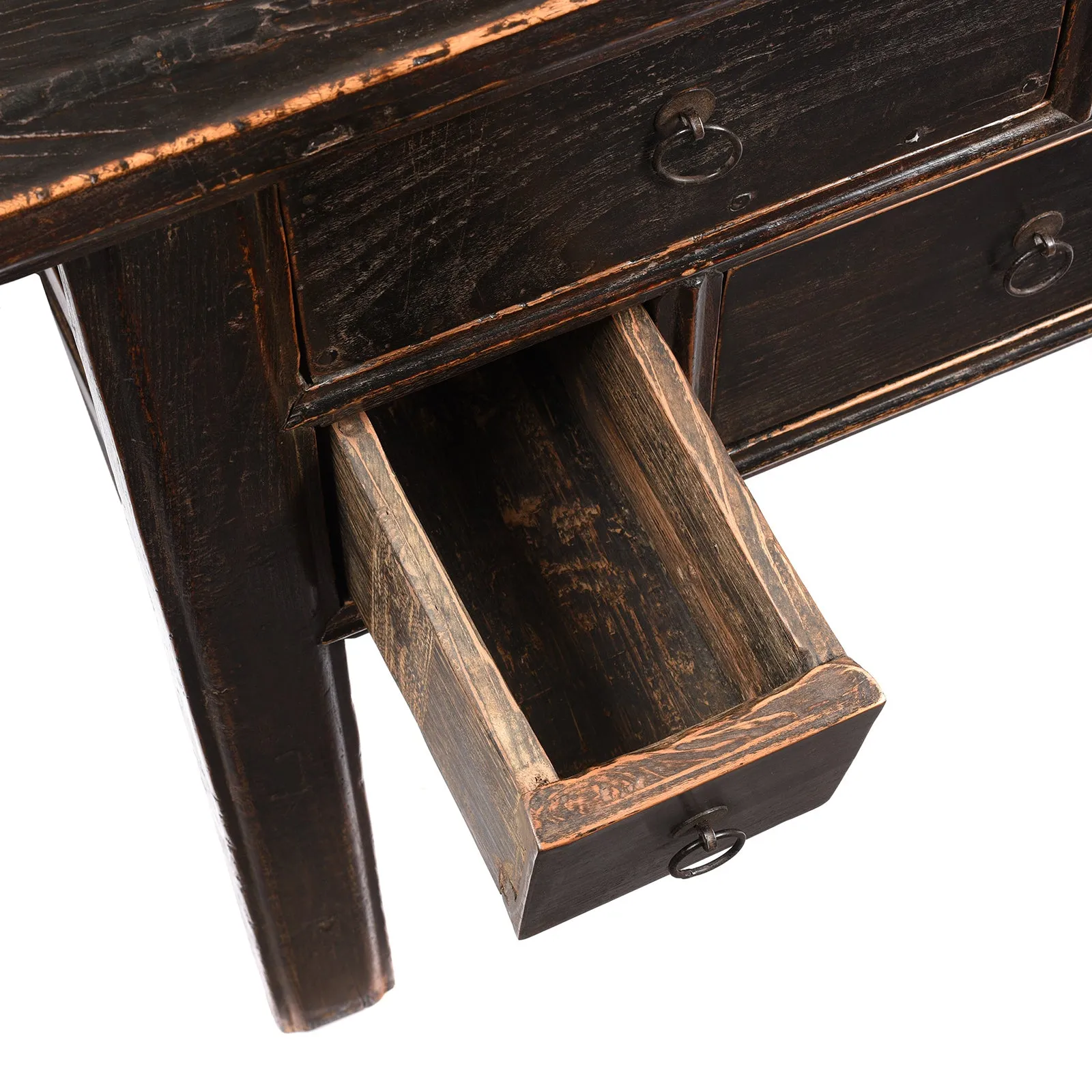Black Lacquer 7 Drawer Console Table from Shanxi - 19thC