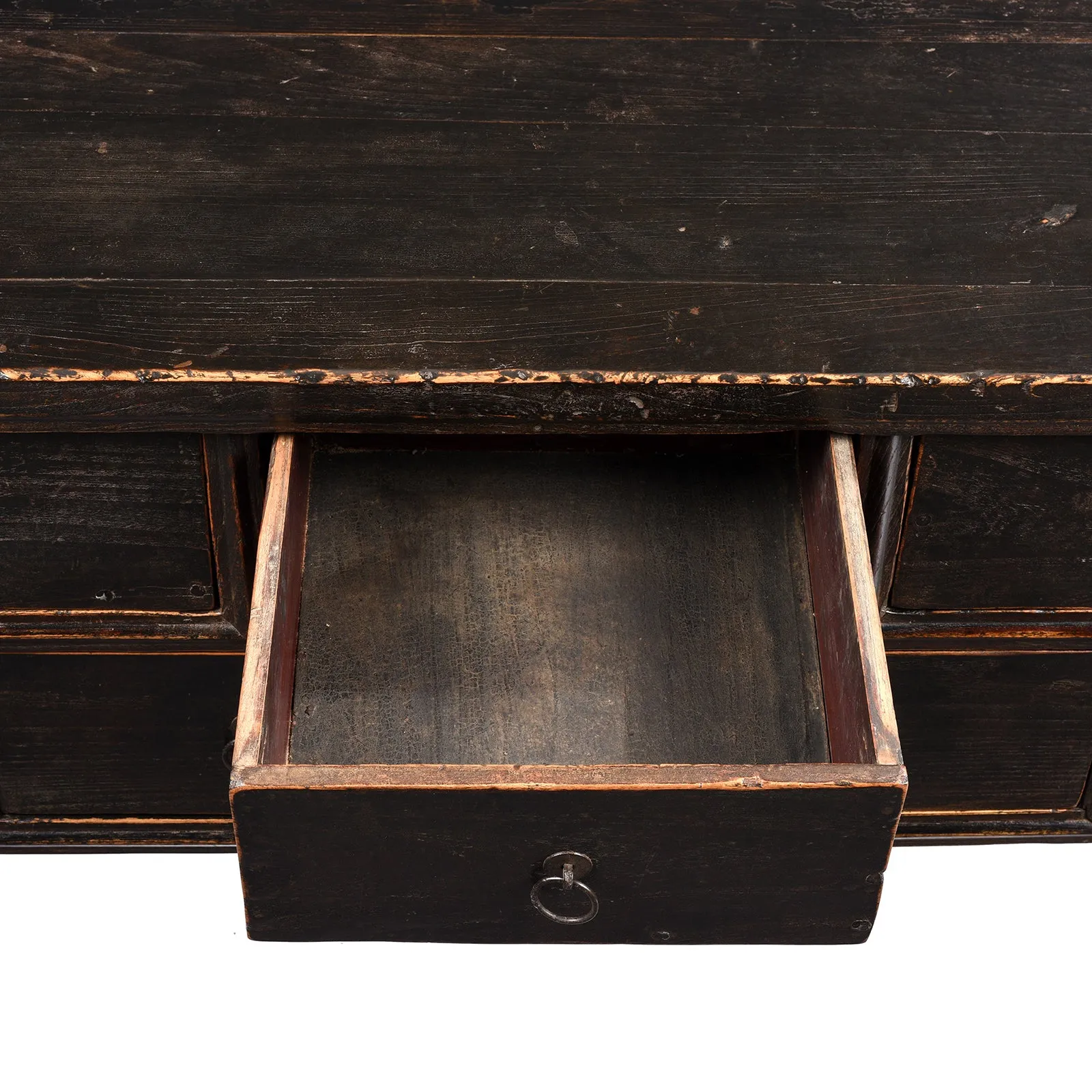 Black Lacquer 7 Drawer Console Table from Shanxi - 19thC