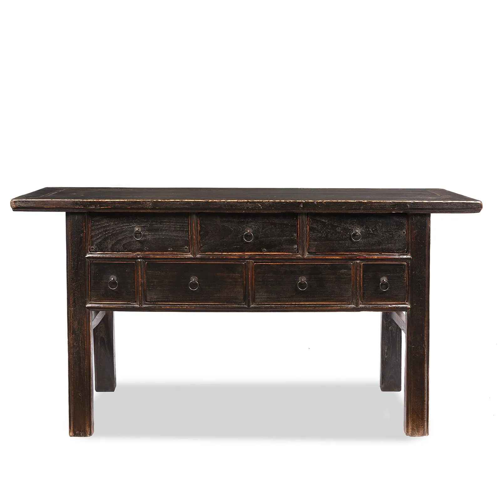 Black Lacquer 7 Drawer Console Table from Shanxi - 19thC