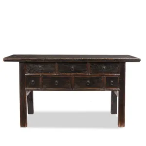 Black Lacquer 7 Drawer Console Table from Shanxi - 19thC