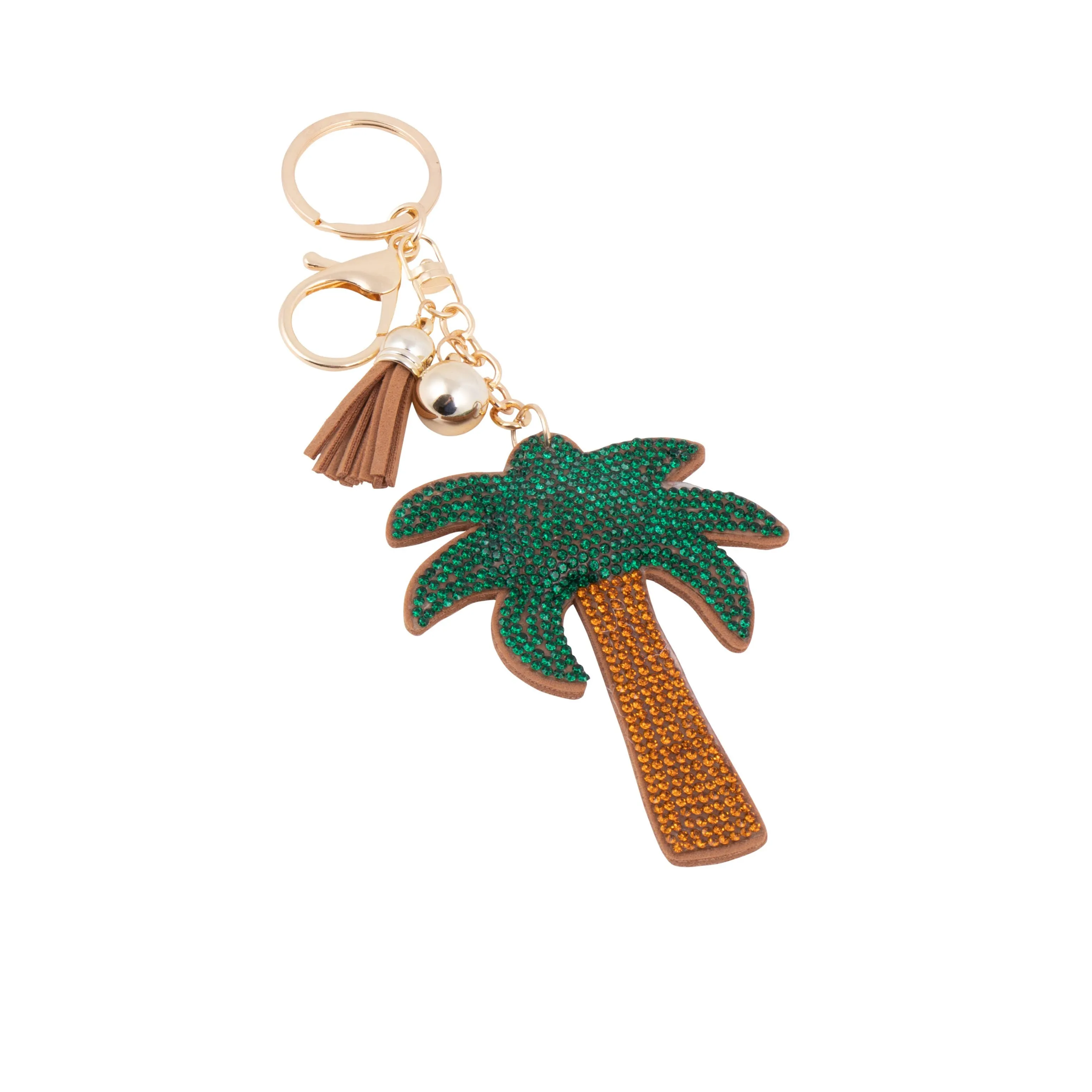 Bling Crystal Palm Tree Tassel Keychain Keyring Bag Charm