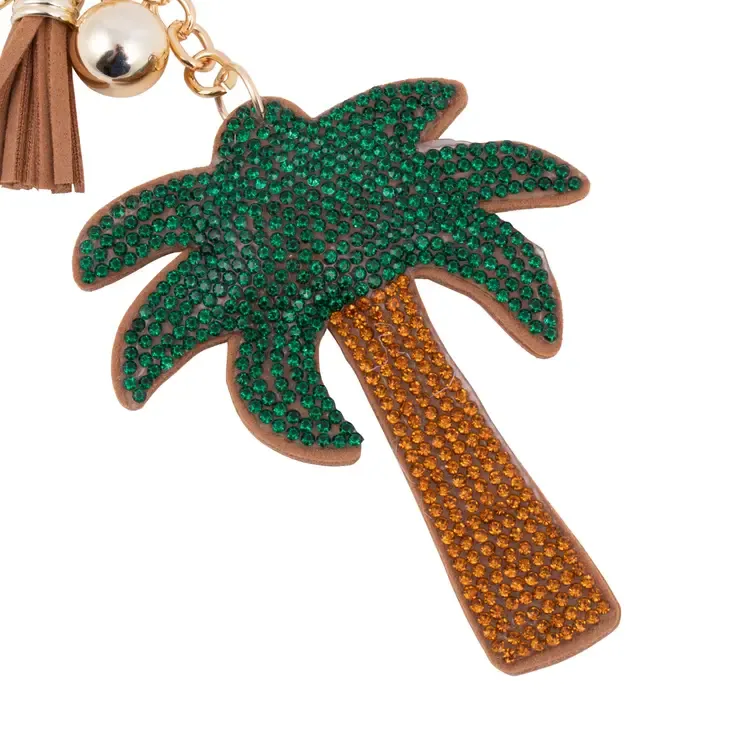 Bling Crystal Palm Tree Tassel Keychain Keyring Bag Charm