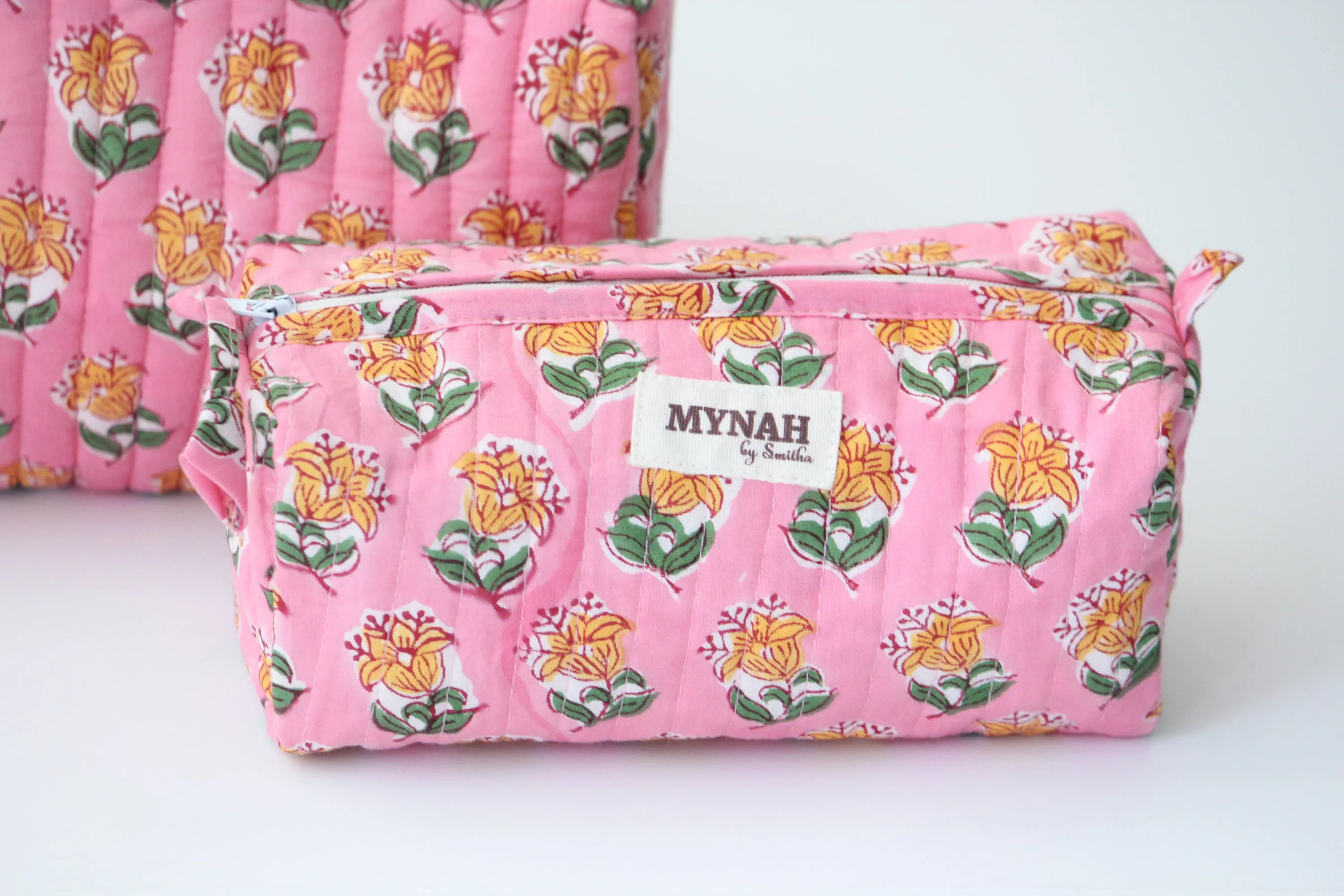 'BUBBLEGUM MOTIF' printed travel/makeup zipper pouch-set of 3