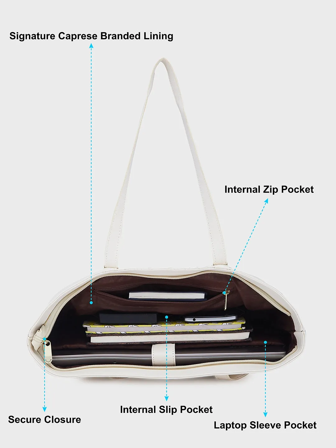Caprese Sameera Laptop Tote Large Off White