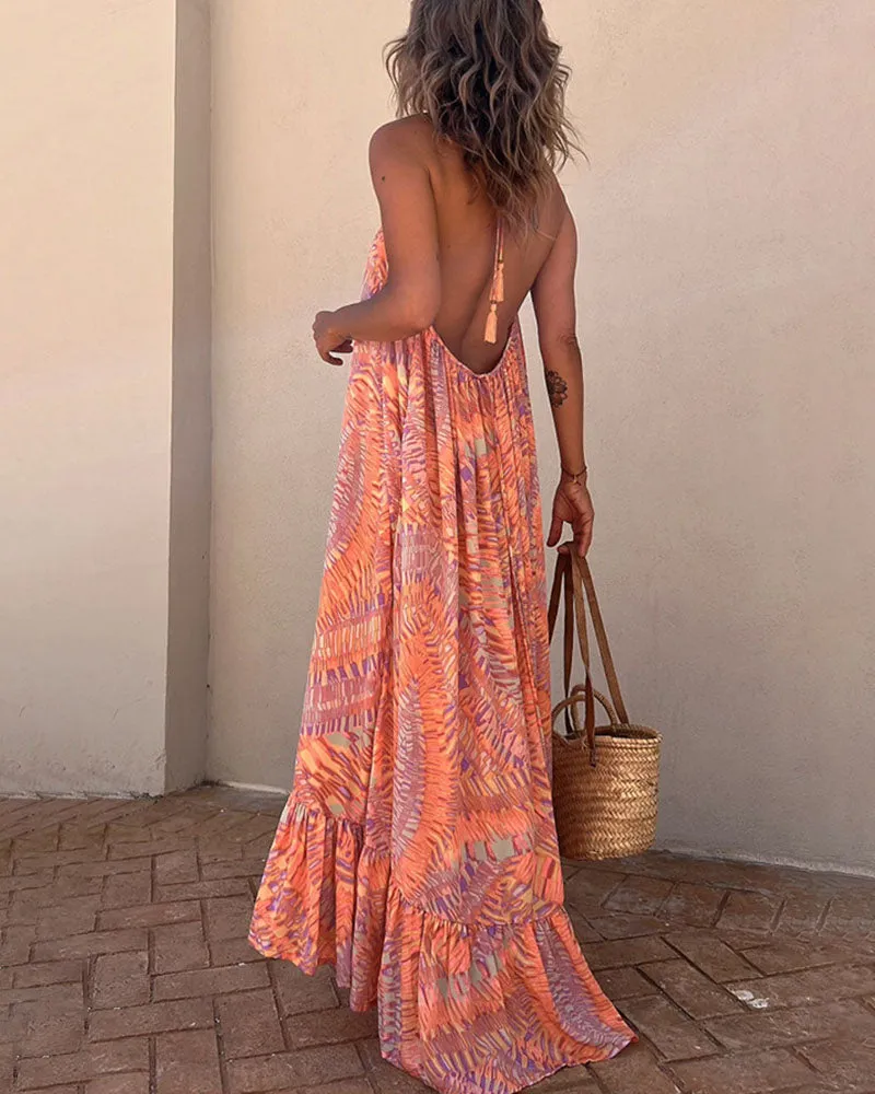Casual Printed Sling Swing Dress