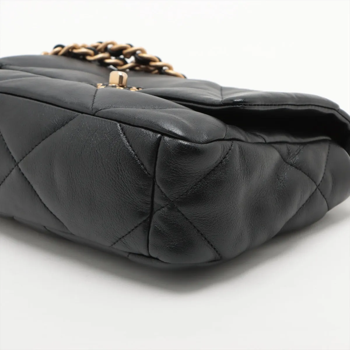 Chanel 19  Chain Shoulder Bag Black Gold  AS1160