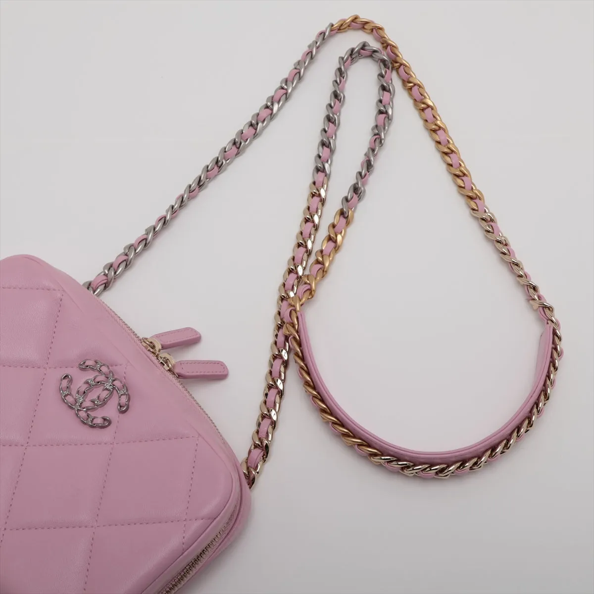 Chanel 19  Chain Shoulder Bag Pink G x Silver Gold  32nd Series AP2728