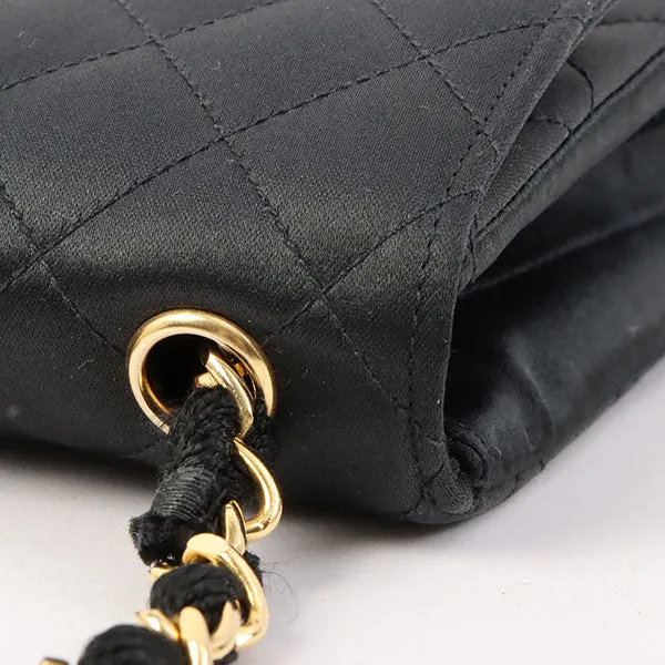 Chanel Around 1985???1990 Made Silk Satin Circle Turn-Lock Chain Bag Black