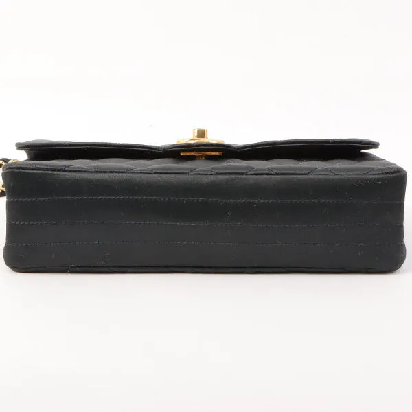Chanel Around 1985???1990 Made Silk Satin Circle Turn-Lock Chain Bag Black