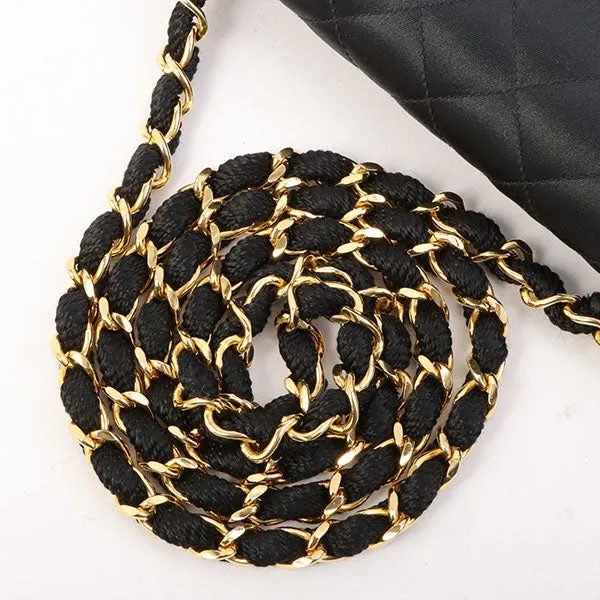 Chanel Around 1985???1990 Made Silk Satin Circle Turn-Lock Chain Bag Black