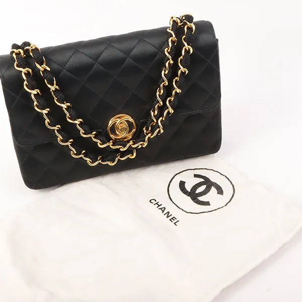 Chanel Around 1985???1990 Made Silk Satin Circle Turn-Lock Chain Bag Black