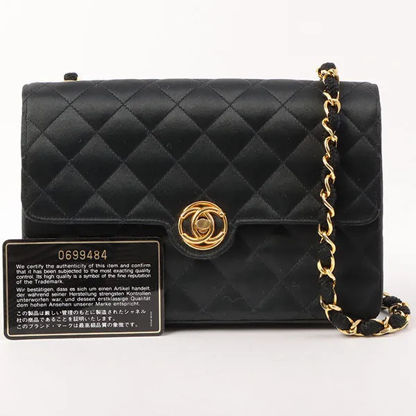Chanel Around 1985???1990 Made Silk Satin Circle Turn-Lock Chain Bag Black