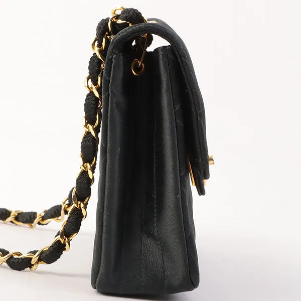 Chanel Around 1985???1990 Made Silk Satin Circle Turn-Lock Chain Bag Black