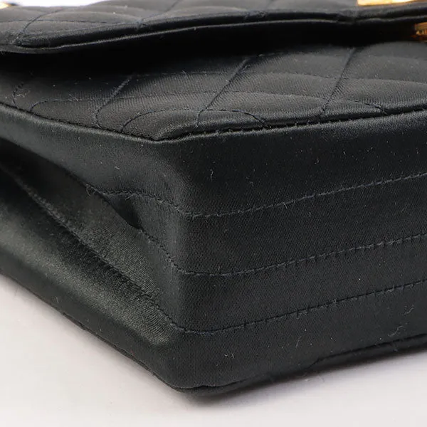 Chanel Around 1985???1990 Made Silk Satin Circle Turn-Lock Chain Bag Black