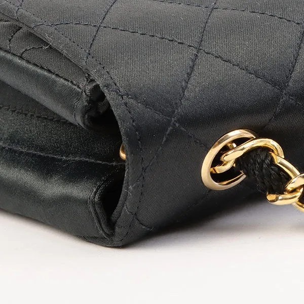 Chanel Around 1985???1990 Made Silk Satin Circle Turn-Lock Chain Bag Black