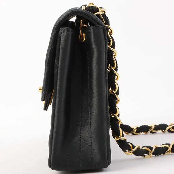 Chanel Around 1985???1990 Made Silk Satin Circle Turn-Lock Chain Bag Black