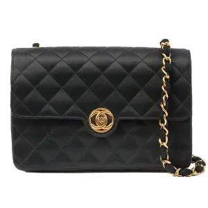 Chanel Around 1985???1990 Made Silk Satin Circle Turn-Lock Chain Bag Black