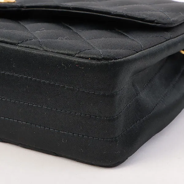 Chanel Around 1985???1990 Made Silk Satin Circle Turn-Lock Chain Bag Black