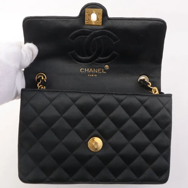 Chanel Around 1985???1990 Made Silk Satin Circle Turn-Lock Chain Bag Black
