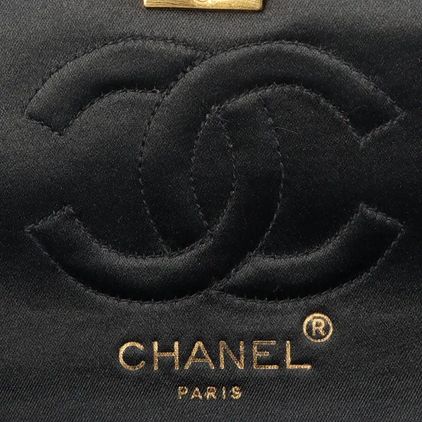 Chanel Around 1985???1990 Made Silk Satin Circle Turn-Lock Chain Bag Black