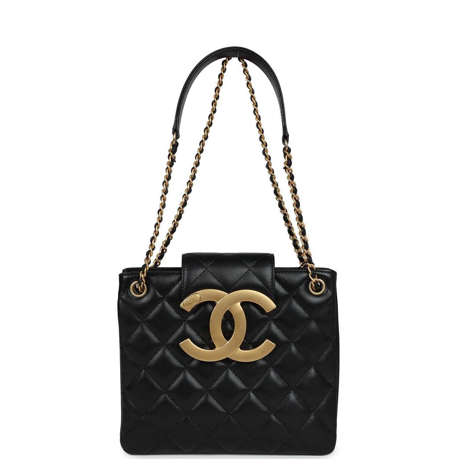 Chanel CC Small Shoulder Bag Black Lambskin Antique Gold Hardware