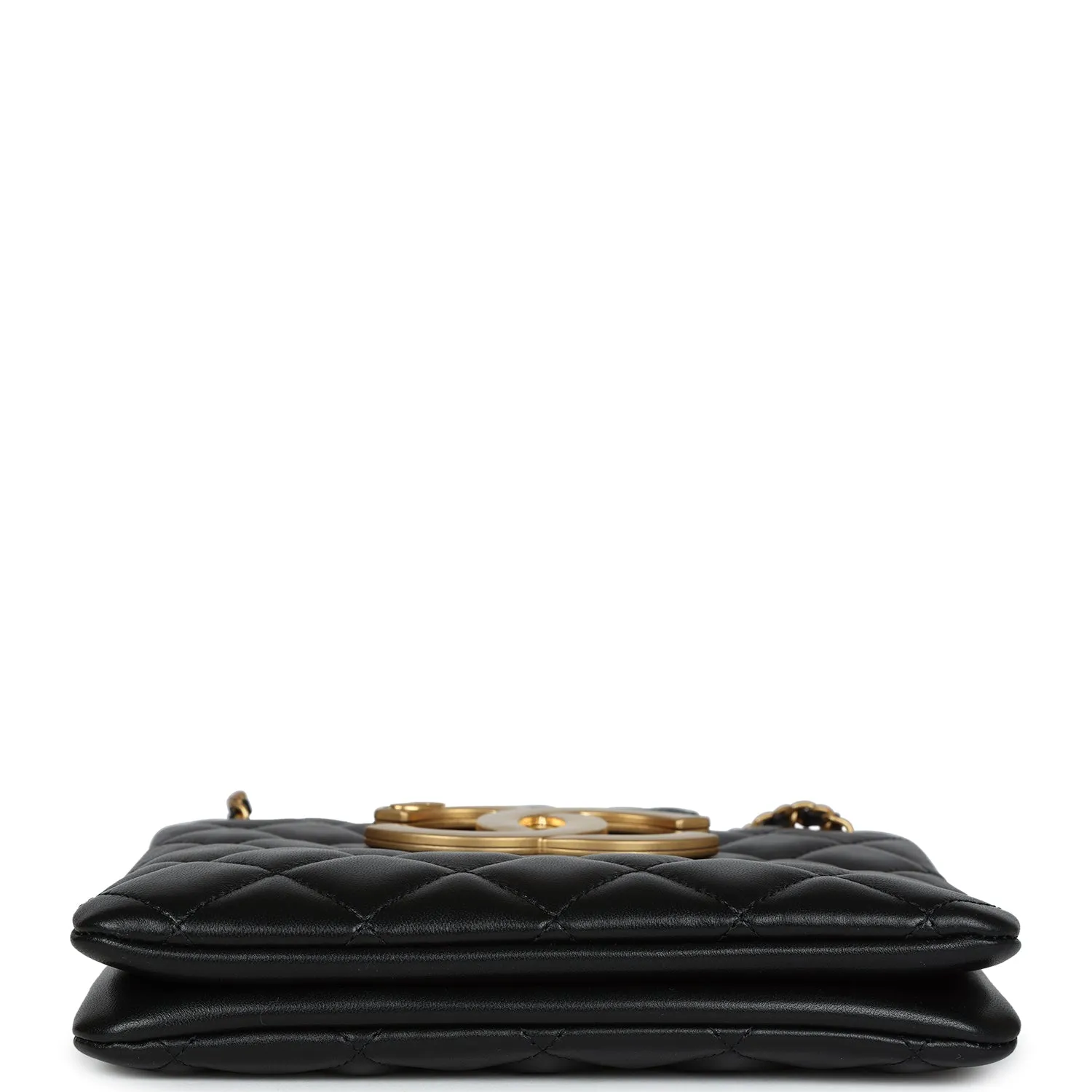 Chanel CC Small Shoulder Bag Black Lambskin Antique Gold Hardware