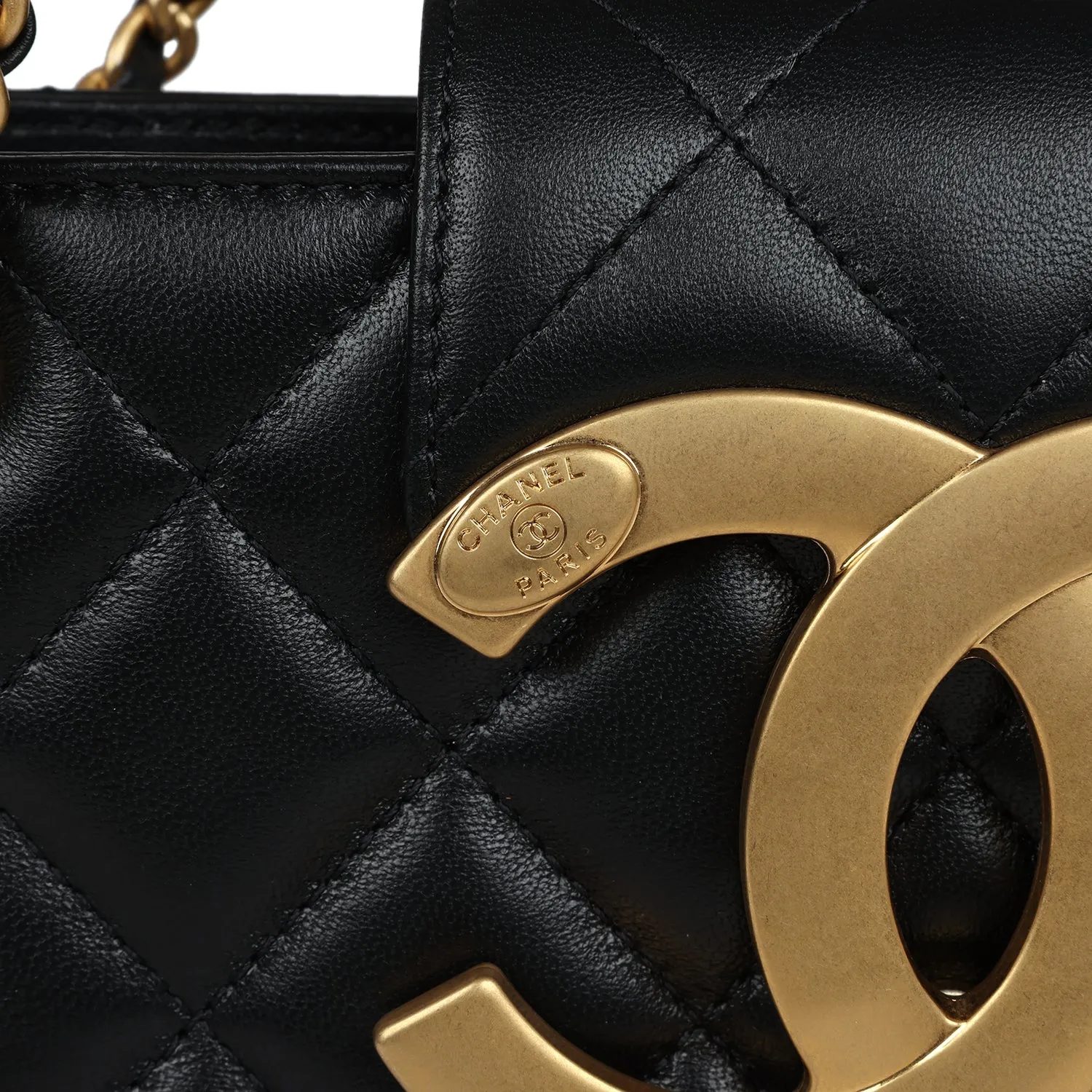 Chanel CC Small Shoulder Bag Black Lambskin Antique Gold Hardware